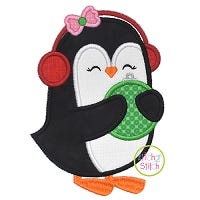 Penguin Hugging Ornament Girl Applique | Machine Embroidery Designs by JuJu
