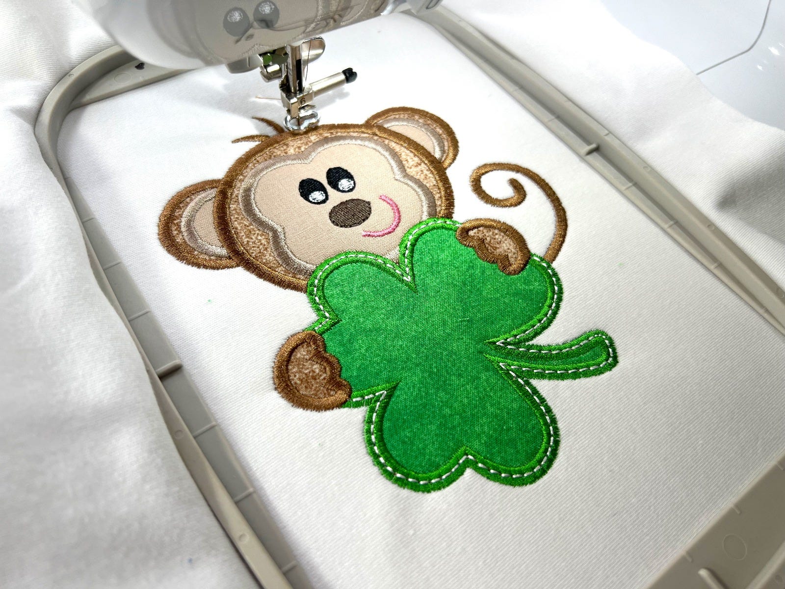 Shamrock Monkey Boy Applique | Machine Embroidery Designs by JuJu