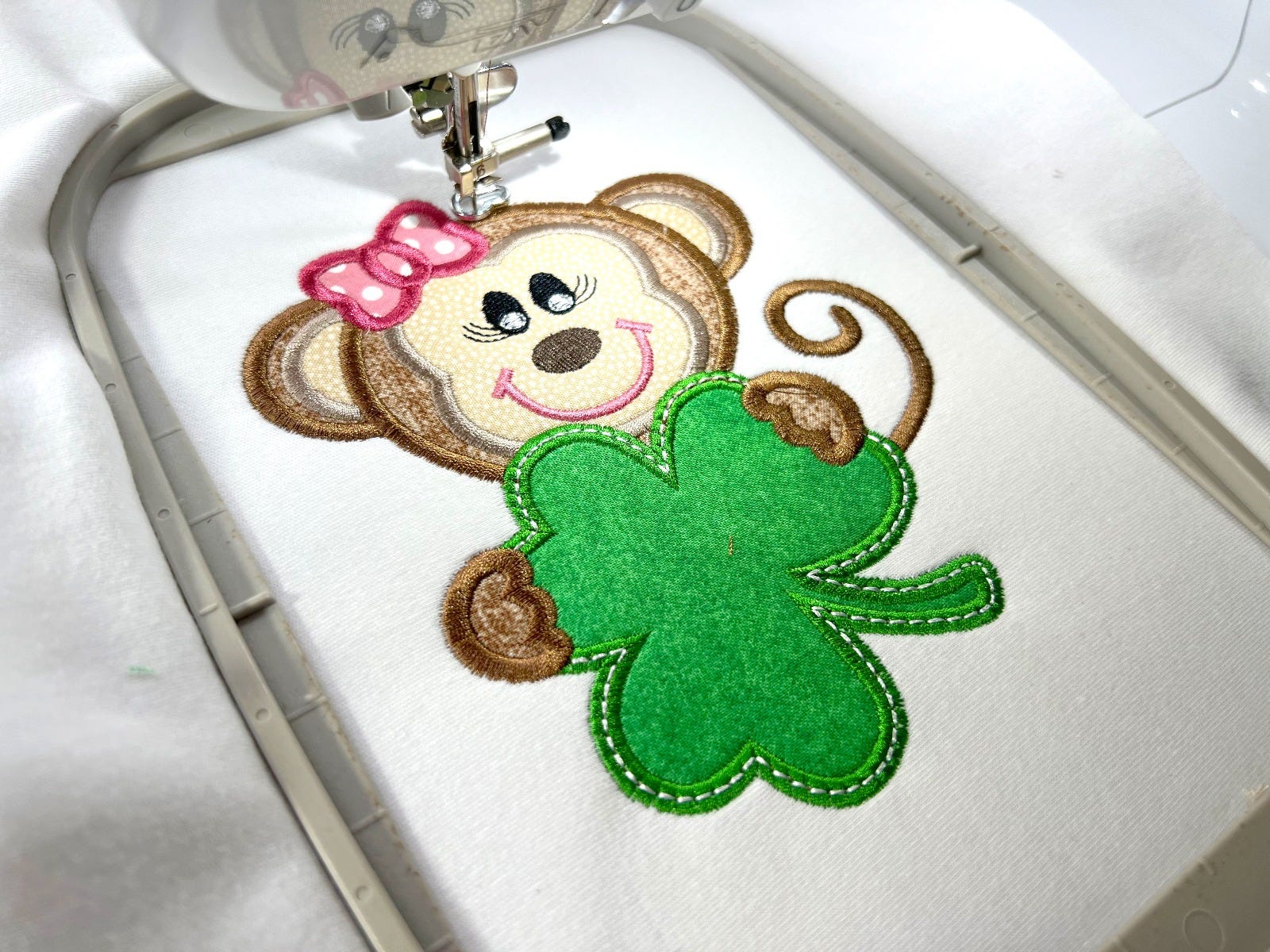 Shamrock Monkey Girl Applique | Machine Embroidery Designs by JuJu