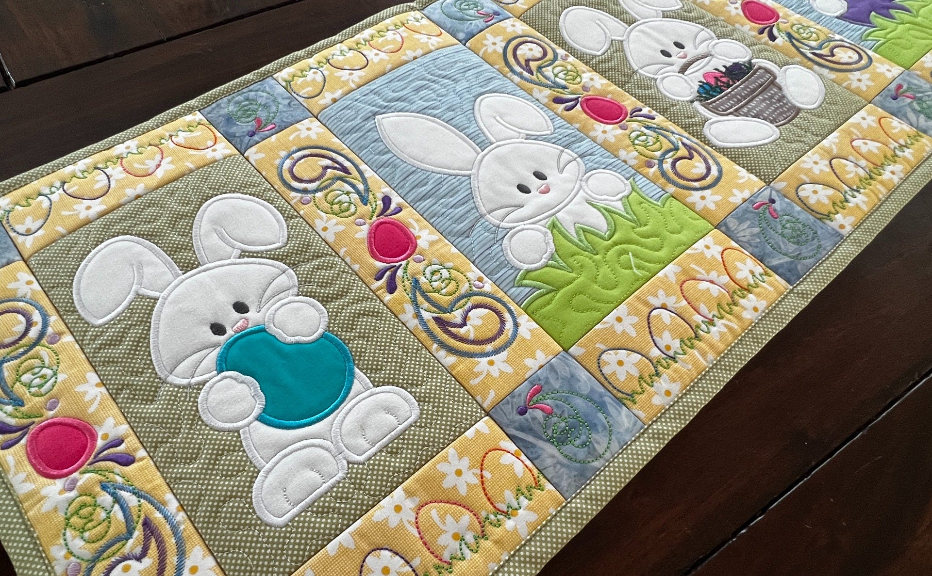 ITH Easter Bunnies Table Runner | Machine Embroidery Designs by JuJu