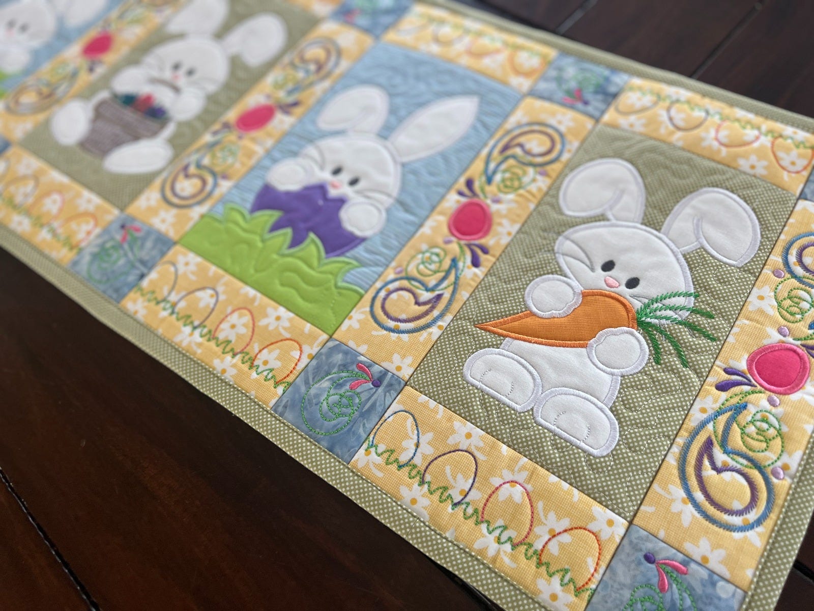 ITH Easter Bunnies Table Runner | Machine Embroidery Designs by JuJu