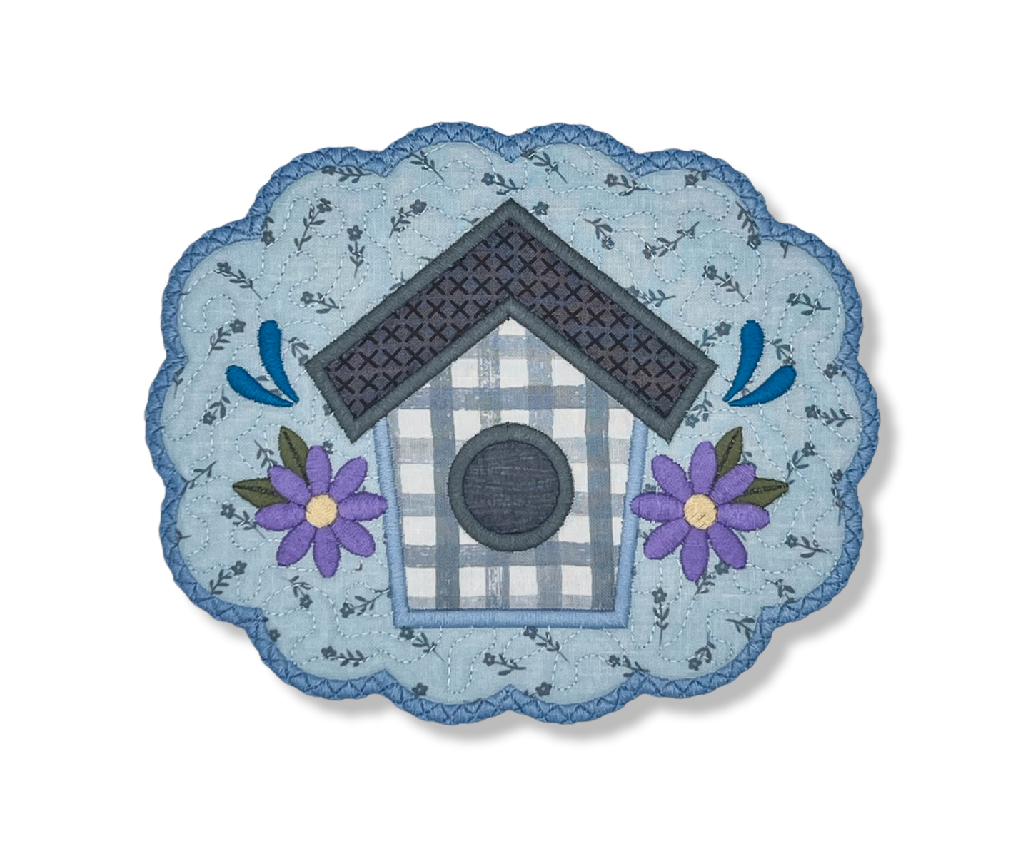 ITH Birdhouse Scalloped Mug Rug | Machine Embroidery Designs by JuJu