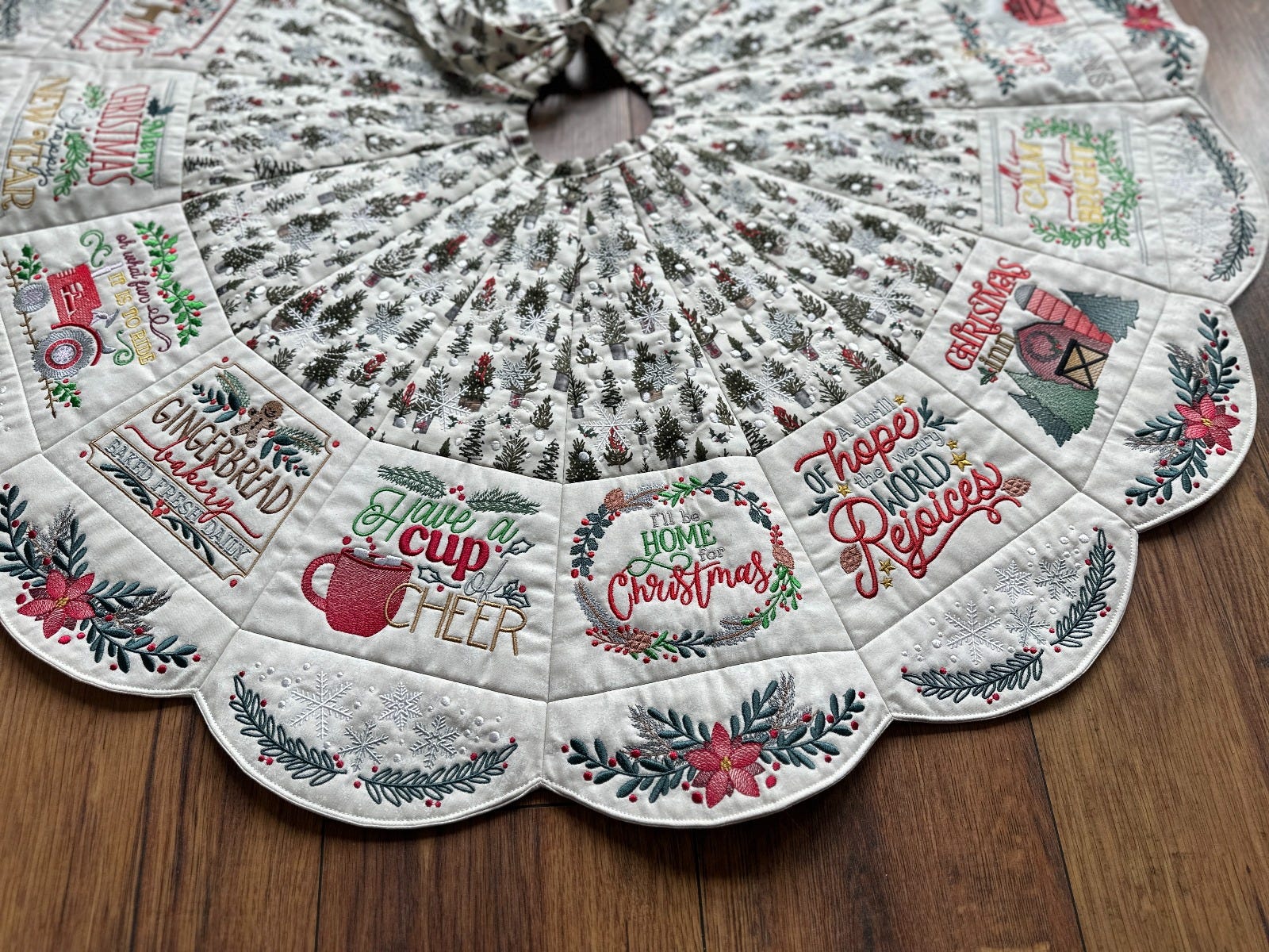 ITH Farmhouse Christmas Tree Skirt | Machine Embroidery Designs by JuJu