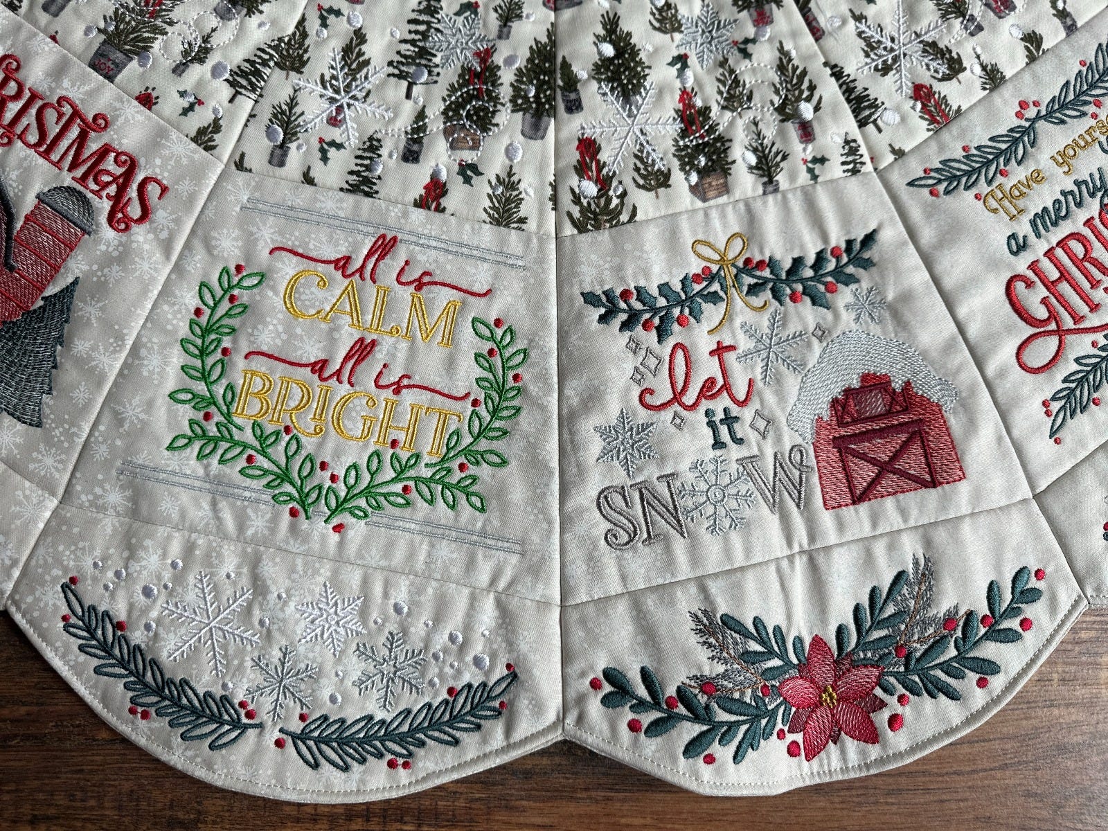 ITH Farmhouse Christmas Tree Skirt | Machine Embroidery Designs by JuJu