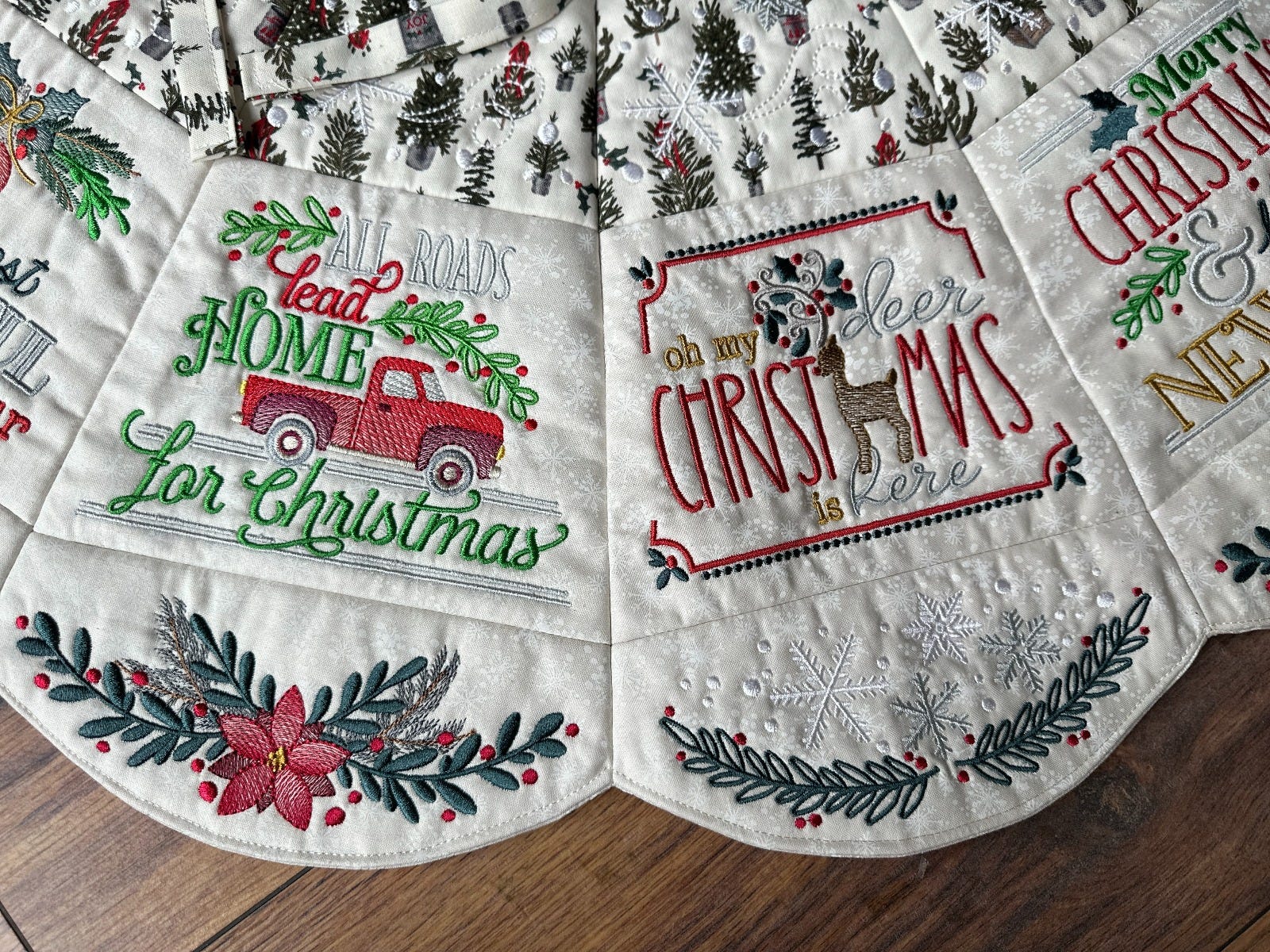 ITH Farmhouse Christmas Tree Skirt | Machine Embroidery Designs by JuJu