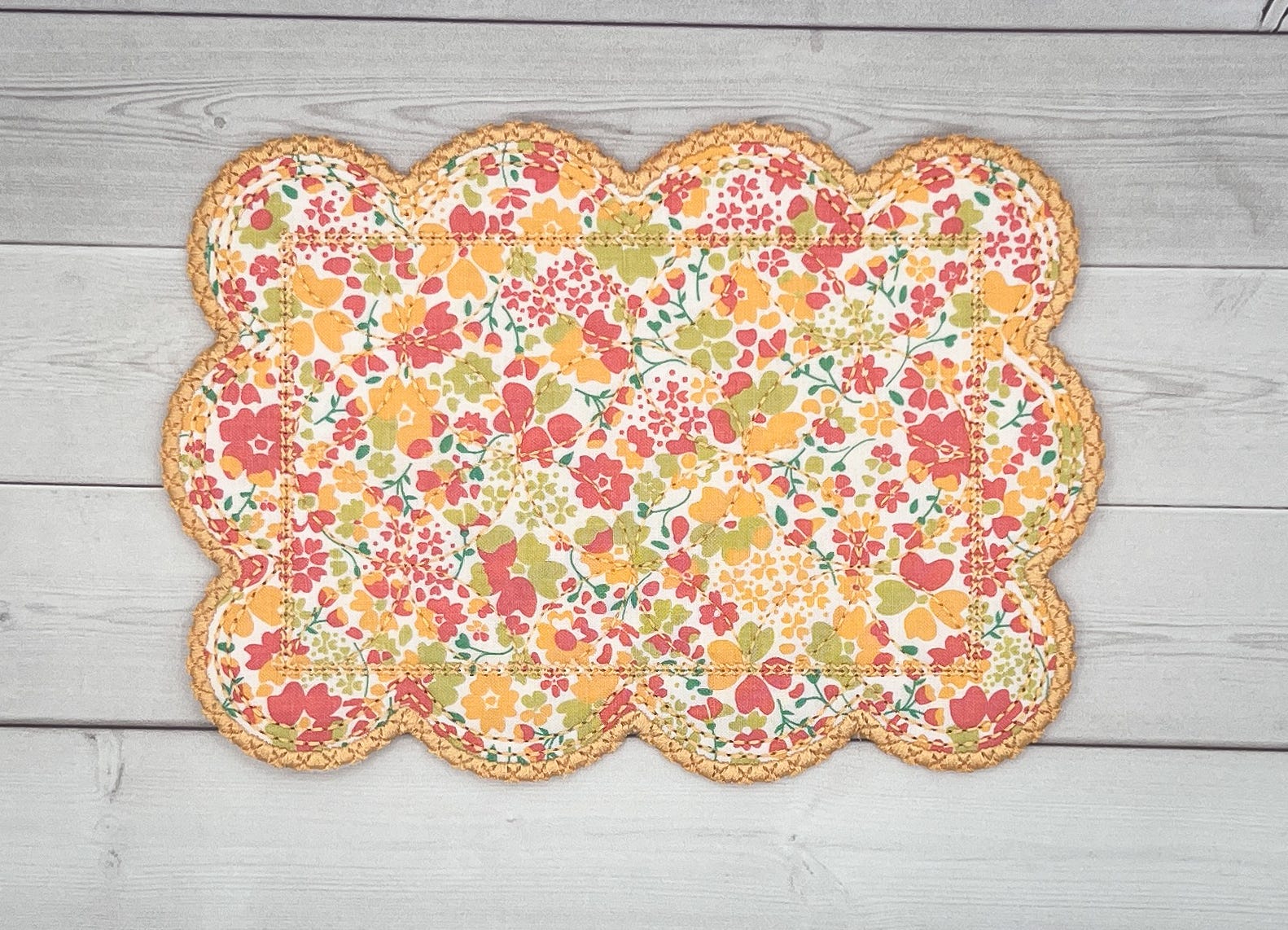 ITH Satin Quilted Scallop Mug Rugs | Machine Embroidery Designs by JuJu