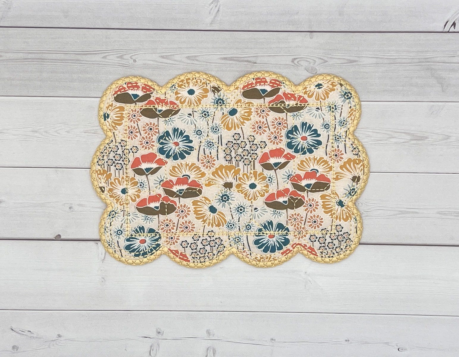 ITH Satin Quilted Scallop Mug Rugs | Machine Embroidery Designs by JuJu