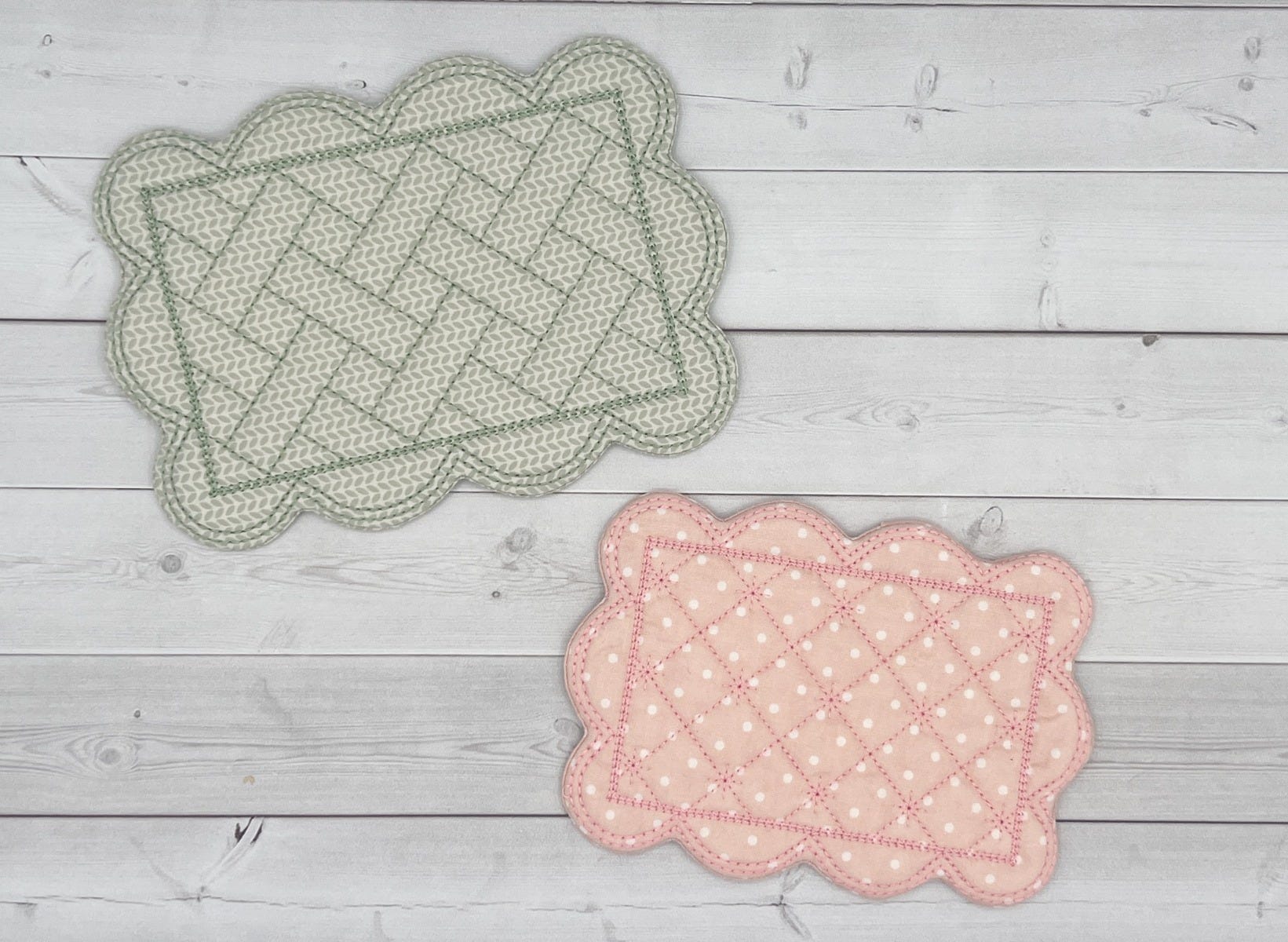 ITH Quilted Scallop Mug Rug | Machine Embroidery Designs by JuJu