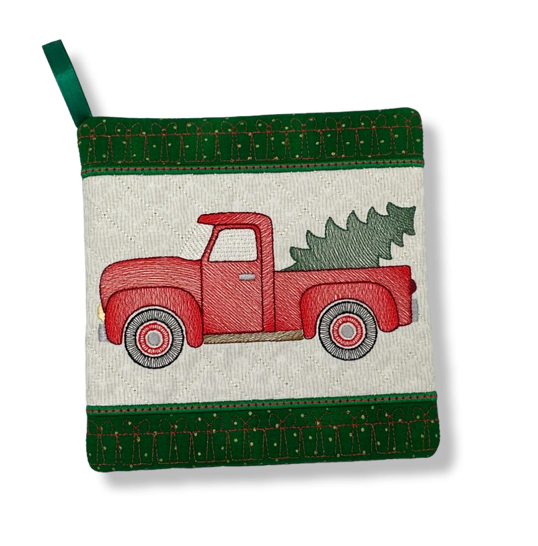 ITH Christmas Truck Pot Holder | Machine Embroidery Designs by JuJu