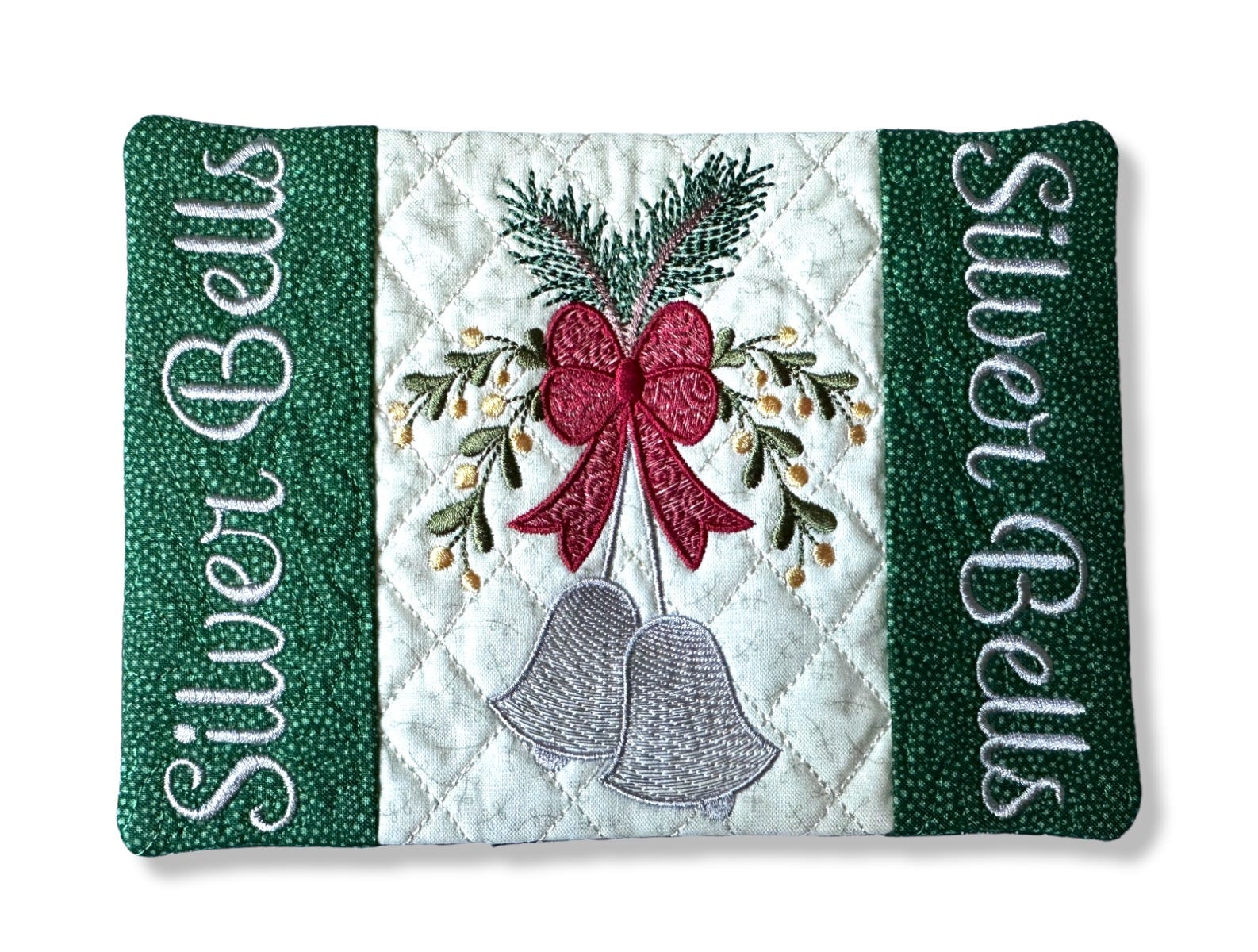 ITH Silver Bells Mug Rug | Machine Embroidery Designs by JuJu