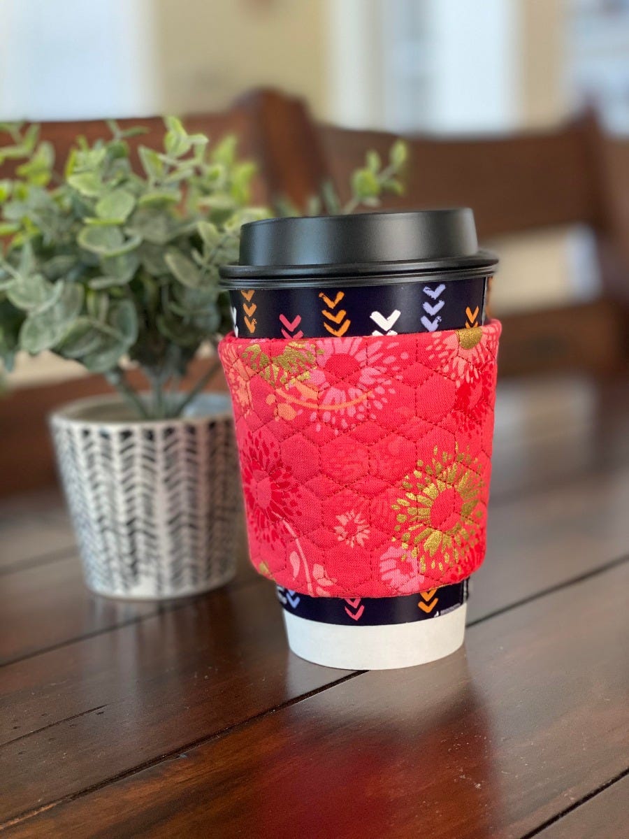 In The Hoop Coffee Cup Sleeve Hook and Loop Closure | Machine Embroidery Designs by JuJu