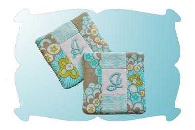 Pieced Monogram Coasters | Machine Embroidery Designs by JuJu