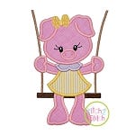 Piggy in the Swing Girl Applique | Machine Embroidery Designs by JuJu