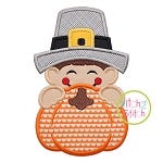 Pilgrim Boy Pumpkin Peeker Applique | Machine Embroidery Designs by JuJu