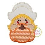 Pilgrim Girl Pumpkin Peeker Applique | Machine Embroidery Designs by JuJu