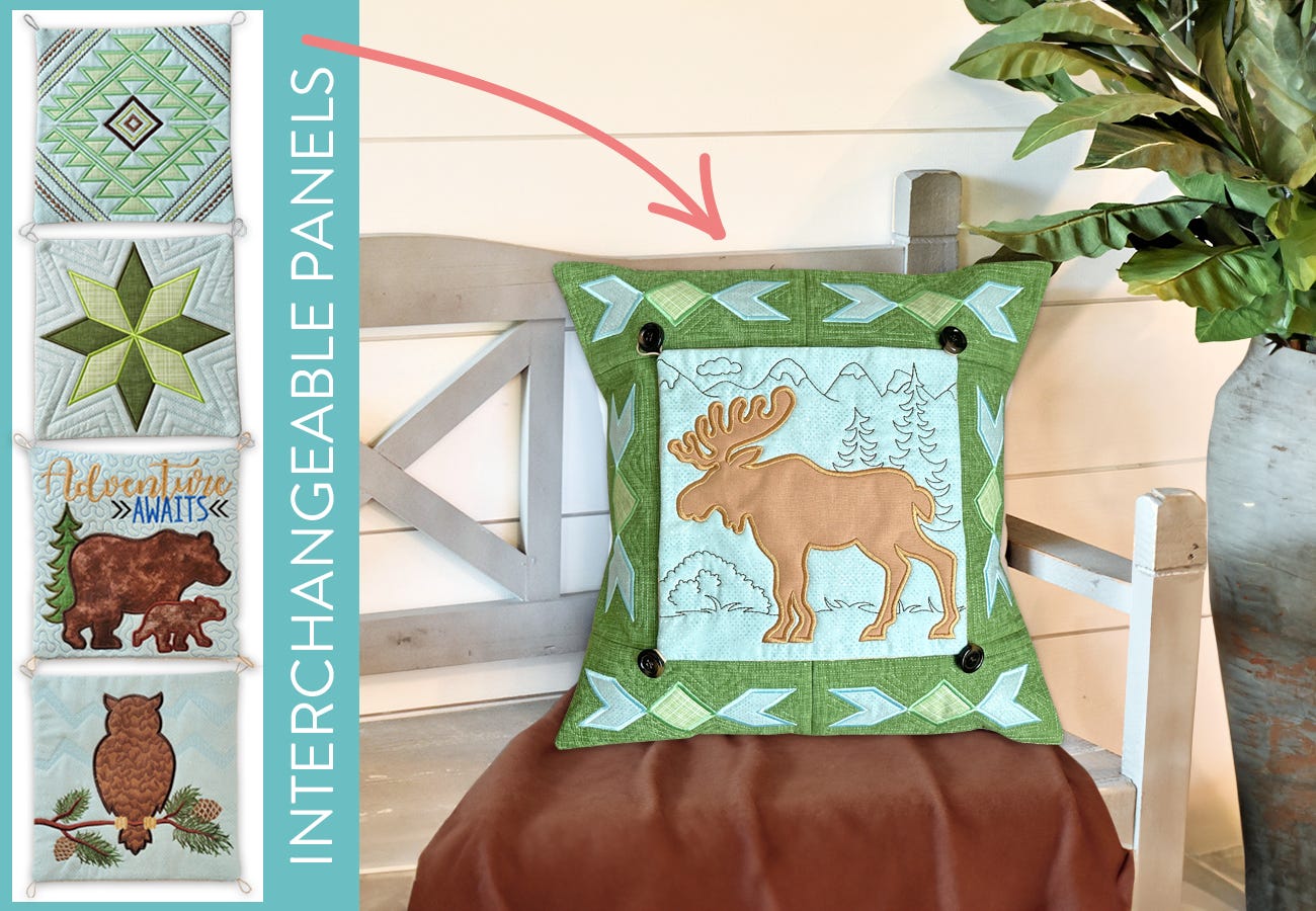 ITH Northwoods Interchangeable Pillow | Machine Embroidery Designs by JuJu