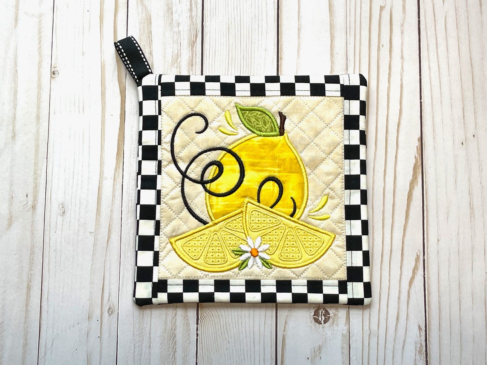 ITH Fresh Lemons Potholder 1 | Machine Embroidery Designs by JuJu