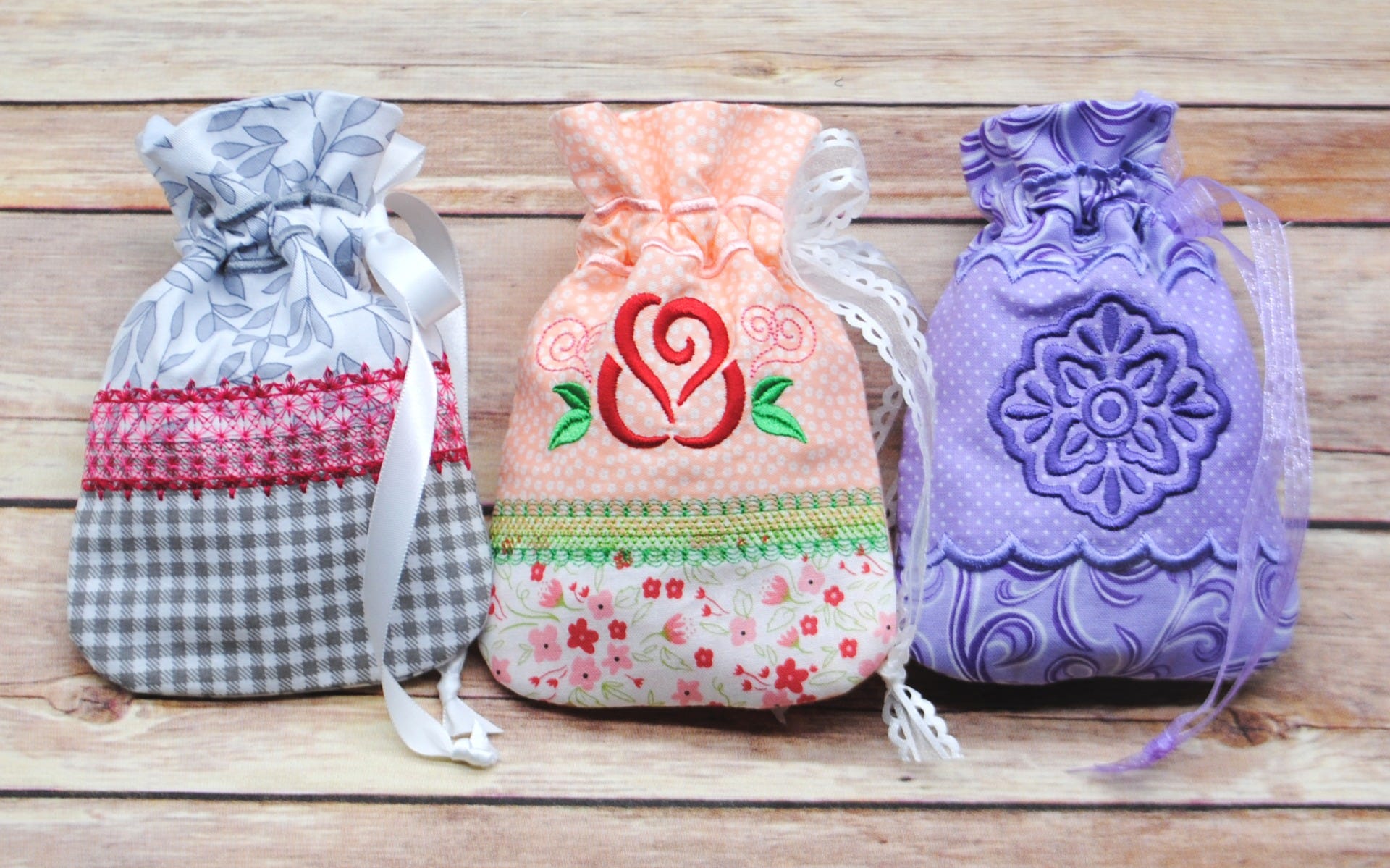 Pretty Treat Bags Set 2 | Machine Embroidery Designs by JuJu