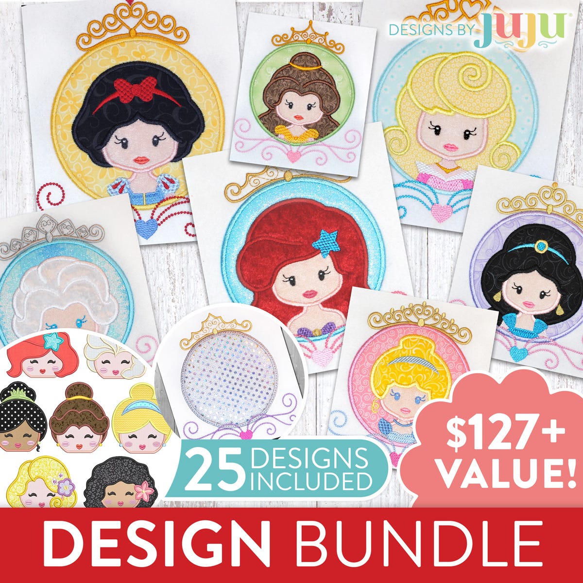 Princess Embroidery Designs Bundle