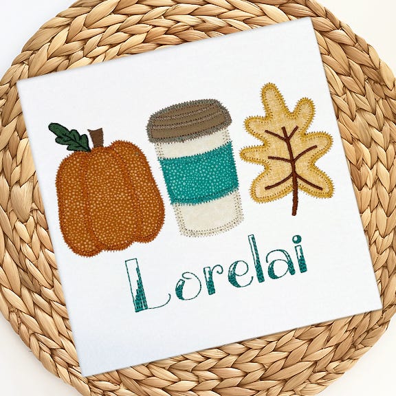 Pumpkin Coffee Leaf Trio Applique | Machine Embroidery Designs by JuJu