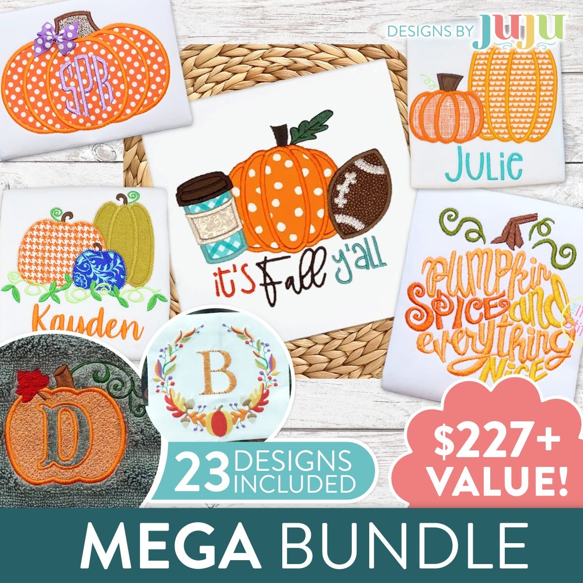 Pumpkin Spice Embroidery Designs and In The Hoop Mega Bundle