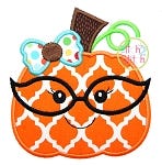 Pumpkin Glasses Girl Applique | Machine Embroidery Designs by JuJu