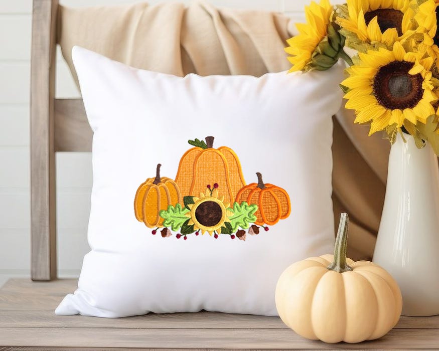 Pumpkins Sunflower Applique | Machine Embroidery Designs by JuJu
