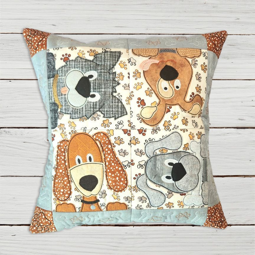 ITH Puppy Patchy Pillow Bean Stitch | Machine Embroidery Designs by JuJu