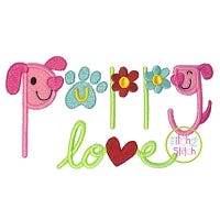 Puppy Love Word Art Applique | Machine Embroidery Designs by JuJu