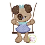 Puppy in the Swing Girl Applique | Machine Embroidery Designs by JuJu