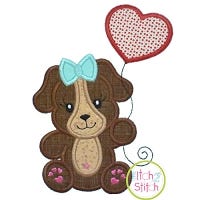 Puppy with Heart Balloon Girl Applique Design | Machine Embroidery Designs by JuJu