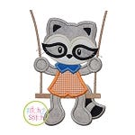 Raccoon in the Swing Boy Applique | Machine Embroidery Designs by JuJu