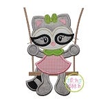 Raccoon in the Swing Girl Applique | Machine Embroidery Designs by JuJu