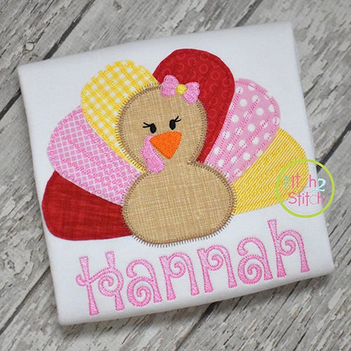 Rag Tag Turkey Girl Applique | Machine Embroidery Designs by JuJu