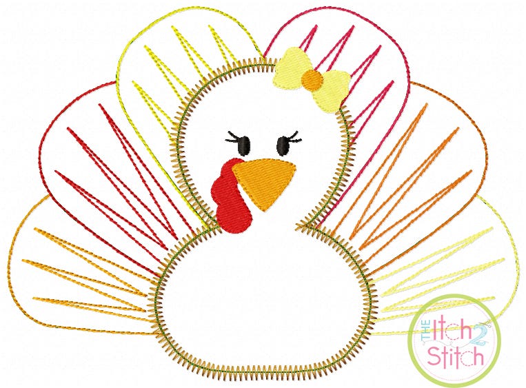 Rag Tag Turkey Girl Applique | Machine Embroidery Designs by JuJu