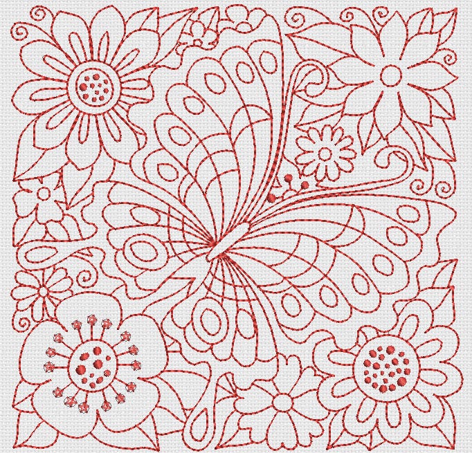 Redwork Garden Blocks Machine Embroidery Designs by JuJu