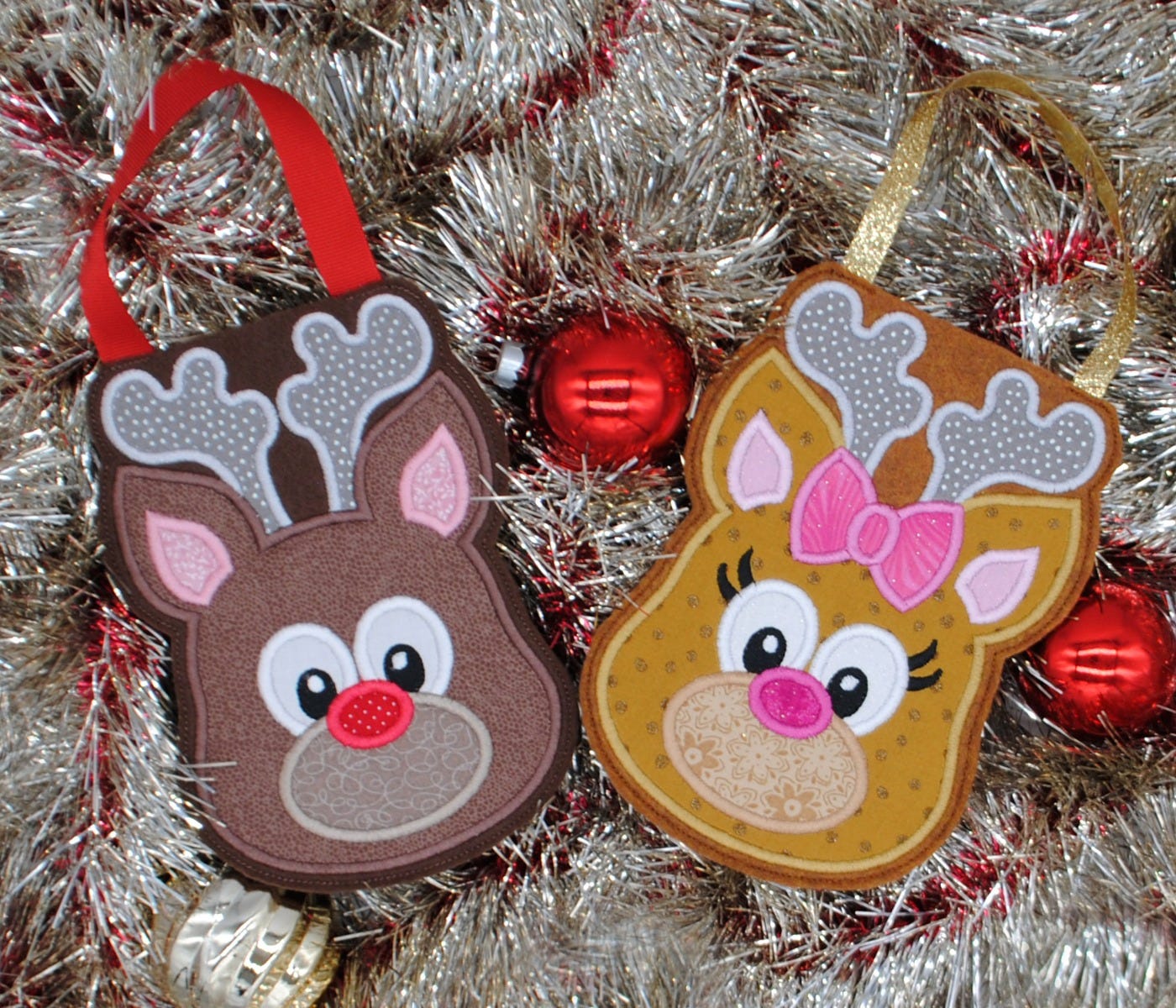 Boy and Girl Reindeer Treat Bags | Machine Embroidery Designs by JuJu