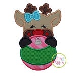 Reindeer Girl Ornament Peeker Applique | Machine Embroidery Designs by JuJu
