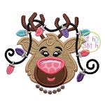 Reindeer Head Lights Girl Applique | Machine Embroidery Designs by JuJu