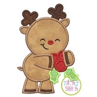 Reindeer Hugging Holly Boy Applique | Machine Embroidery Designs by JuJu