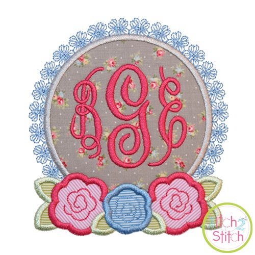 Itch 2 Stitch Roses Monogram Frame Applique Digital Embroidery Machine Designs by JuJu