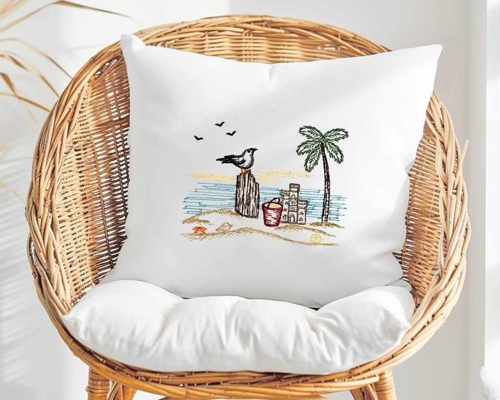 Seaside Sandcastle Vintage Sketch | Machine Embroidery Designs by JuJu