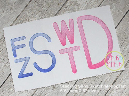 Stacked Sans Sketch Embroidery Monogram Font | Machine Embroidery Designs by JuJu