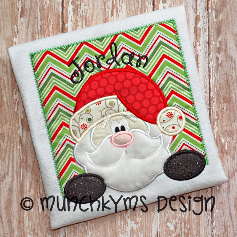 Munchkyms Santa Peeking Applique | Machine Embroidery Designs by JuJu