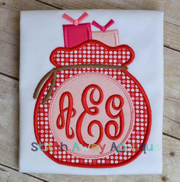 Santa Bag Monogram Circle | Machine Embroidery Designs by JuJu/ Stitch Away Applique 