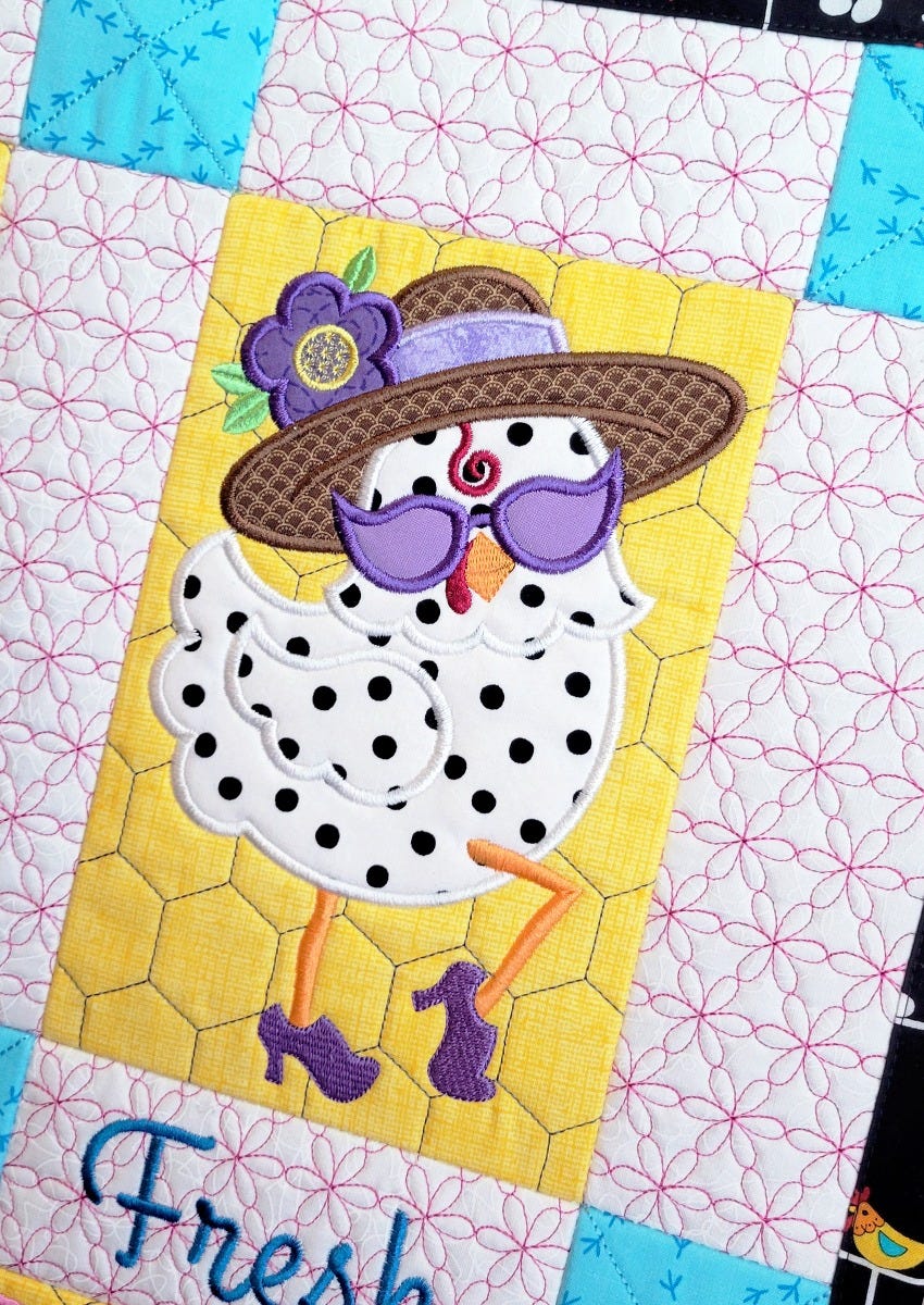 ITH Sassy Chickens Wall Hanging | Machine Embroidery Designs by JuJu