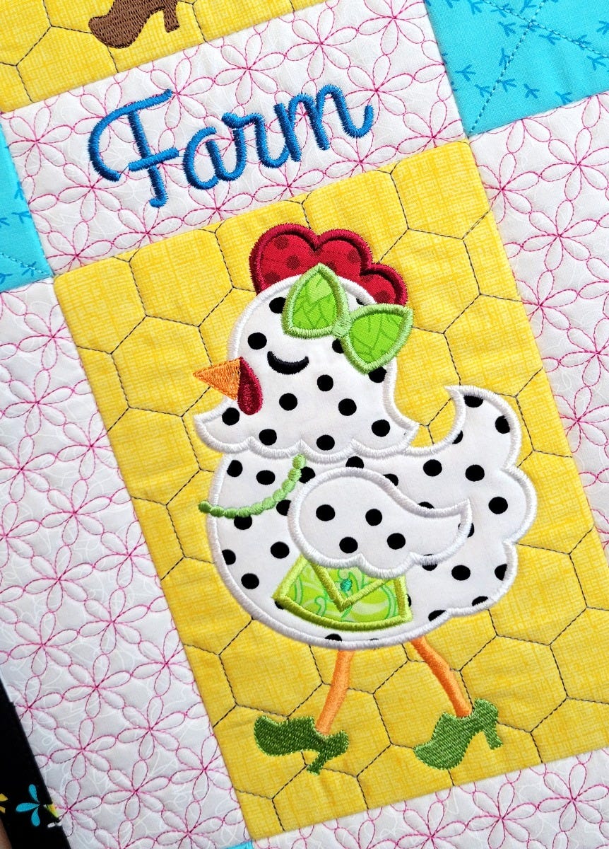 ITH Sassy Chickens Wall Hanging | Machine Embroidery Designs by JuJu