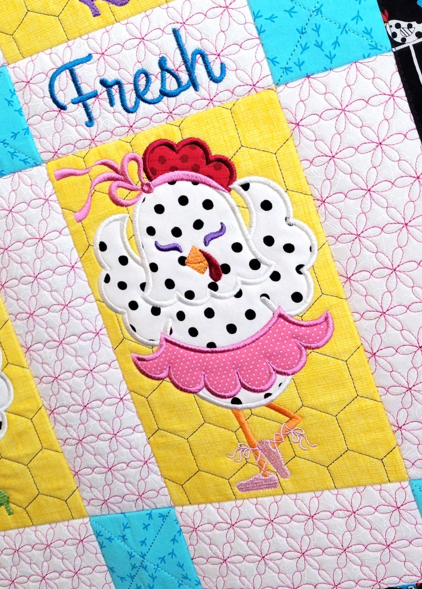 ITH Sassy Chickens Wall Hanging | Machine Embroidery Designs by JuJu