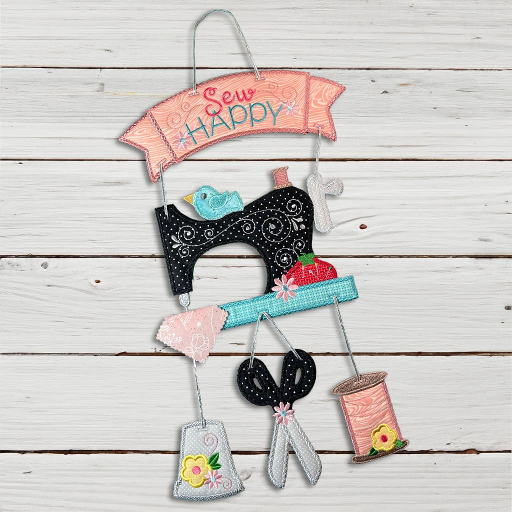 ITH Whimsical Sewing Wall Hanging | Machine Embroidery Designs by JuJu