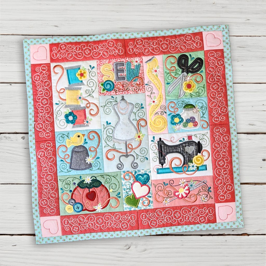 ITH Sewing Room Quilted Wall Hanging | Machine Embroidery Designs by JuJu